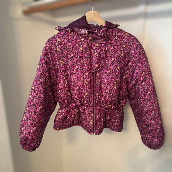 LoveShackFancy Modena Puffer Quilted Floral Print Jacket in Cherry Wine - Picture 6 of 10